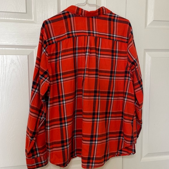 Old Navy Women’s XXL cotton flannel long sleeve button down shirt blue orange - Picture 2 of 10